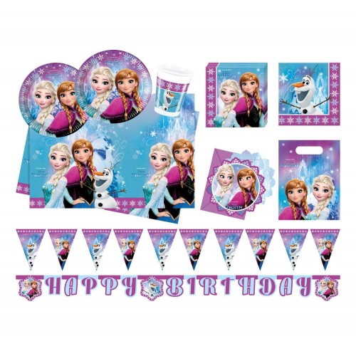 Kit compleanno Frozen 8 pesone con ghirlanda e mini cialde