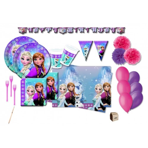 Kit Compleanno 16 persone Frozen con festoni e forchette