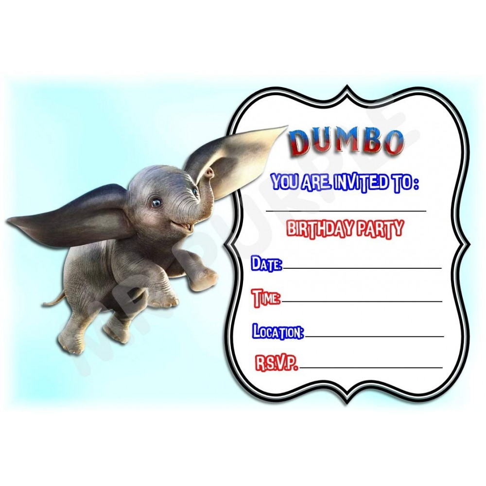 12 Inviti di compleanno tema Dumbo Disney
